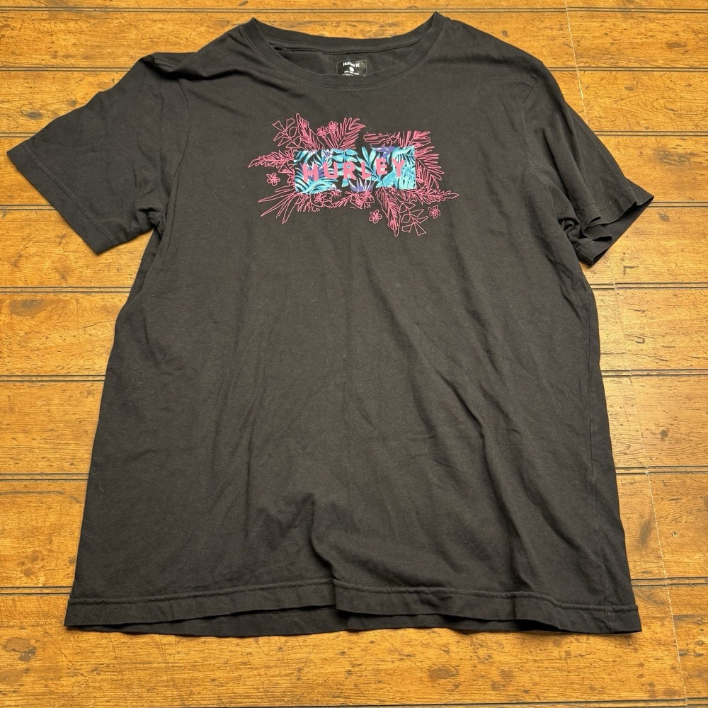 Hurley Shirt Mens Size Lg Black Crew Neck Short Sleeve Surf Skate Back To School